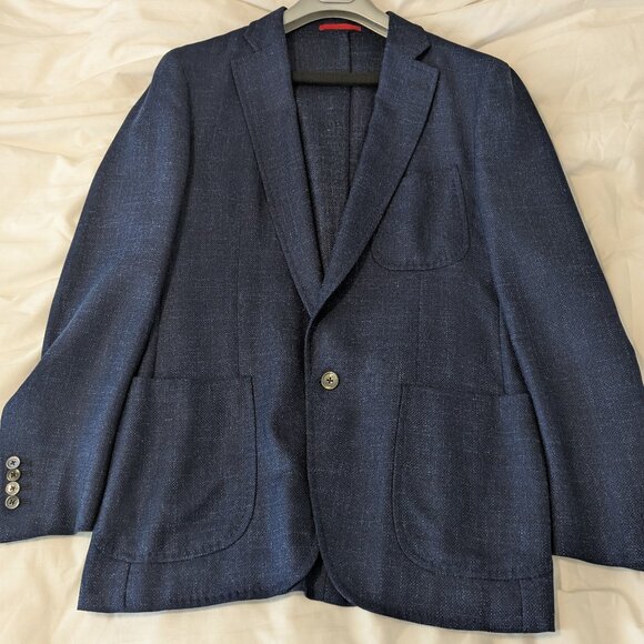 LNWOT Current Isaia Napoli Blue Linen Blend Sport Coat Jacket Patch Pocket US40 - Picture 3 of 7